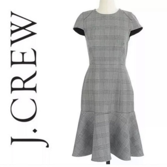 J. Crew Glen Plaid Cap Sleeve Dress Short Sleeve Sheath Flounce Hem Size 4 - Picture 5 of 12